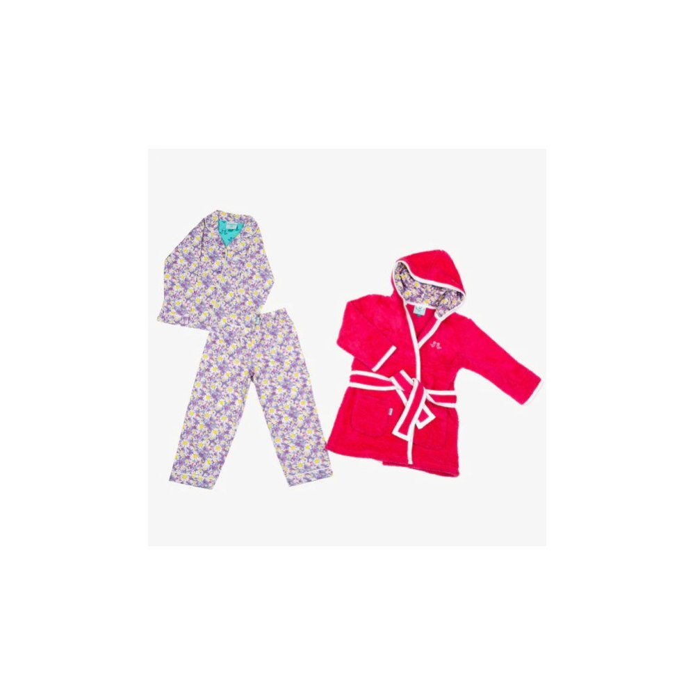 Luca and Rosa Dizzy Daisy Girls Dressing Gown And Button Up Pyjamas Luxury Gift Set Pink
