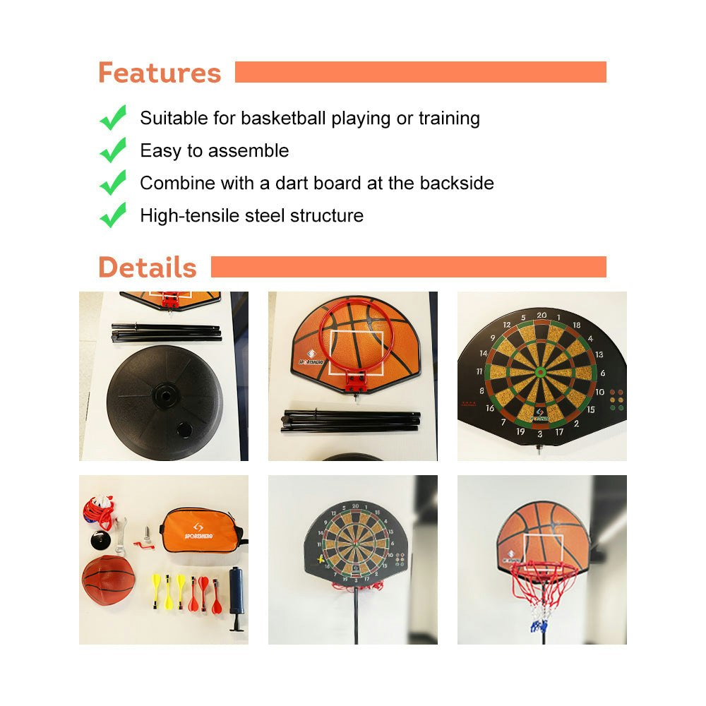 DUNK MASTER Basketball Stand and Dart Board Set 2in1 for Kid
