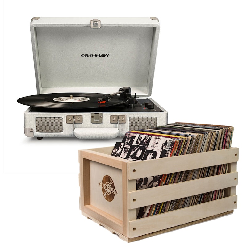 Crosley Cruiser Bluetooth Portable Turntable - White Sands + Bundled Crosley Record Storage Crate image number null