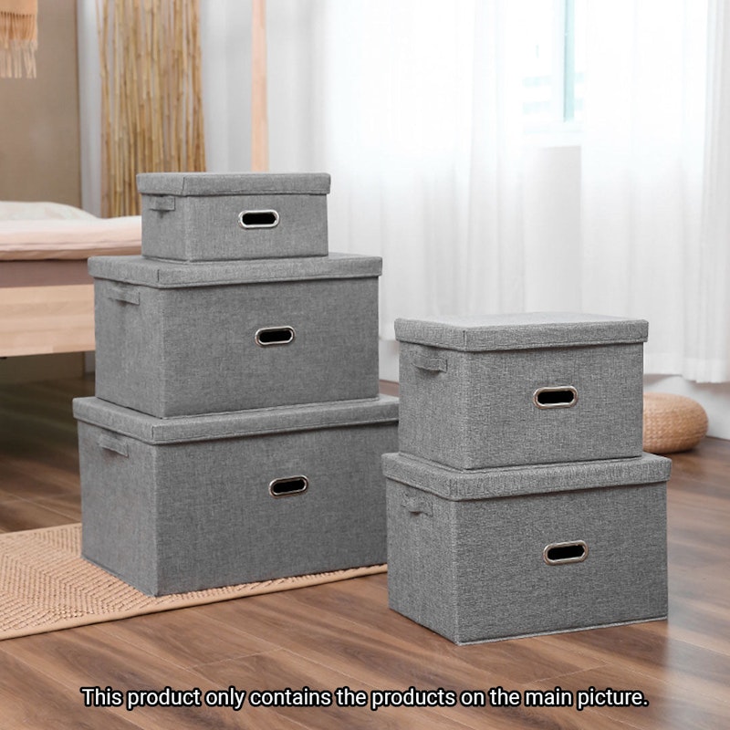 SOGA Grey Medium Foldable Canvas Storage Box Cube Clothes Basket Organiser Home Decorative Box image number null