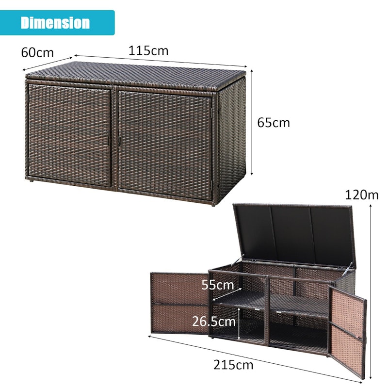 NNECW 0.33m Patio Rattan Storage Container Box with Shelf -Brown image number null