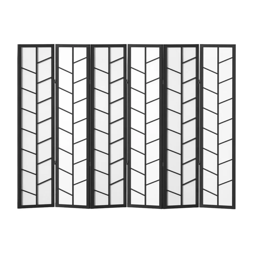 Artiss Room Divider Screen 6 Panel Archer Foldable Wooden Divider Black