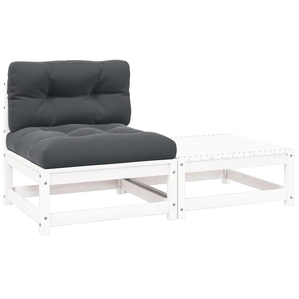 2 Piece Garden Lounge Set with Cushions White Solid Pinewood 805761 2 Piece Garden Lounge Set with Cushions White Solid Pinewood 805761
