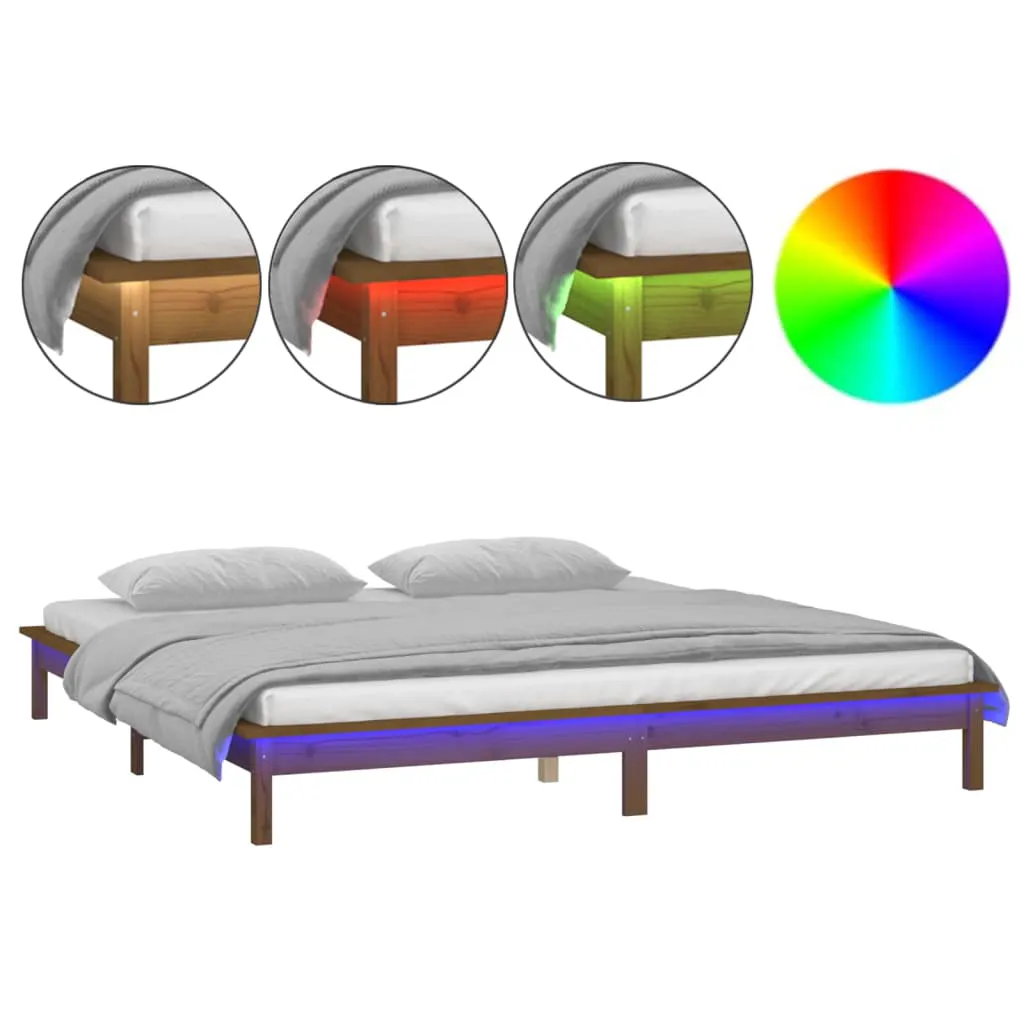 LED Bed Frame Honey Brown 137x187 cm Double Size Solid Wood 820649 LED Bed Frame Honey Brown 137x187 cm Double Size Solid Wood 820649