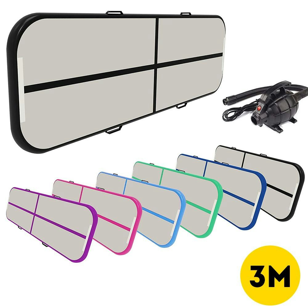 3M Inflatable Gymnastics Mat Air Track Tumbling Yoga Training W/ Electric Pump