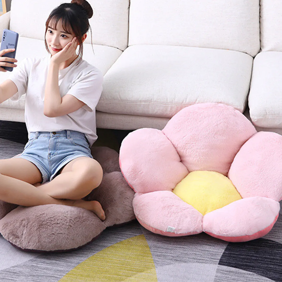Soga Pink Whimsical Big Flower Shape Cushion Soft Leaning Bedside Pad Floor Plush Pillow Home Decor