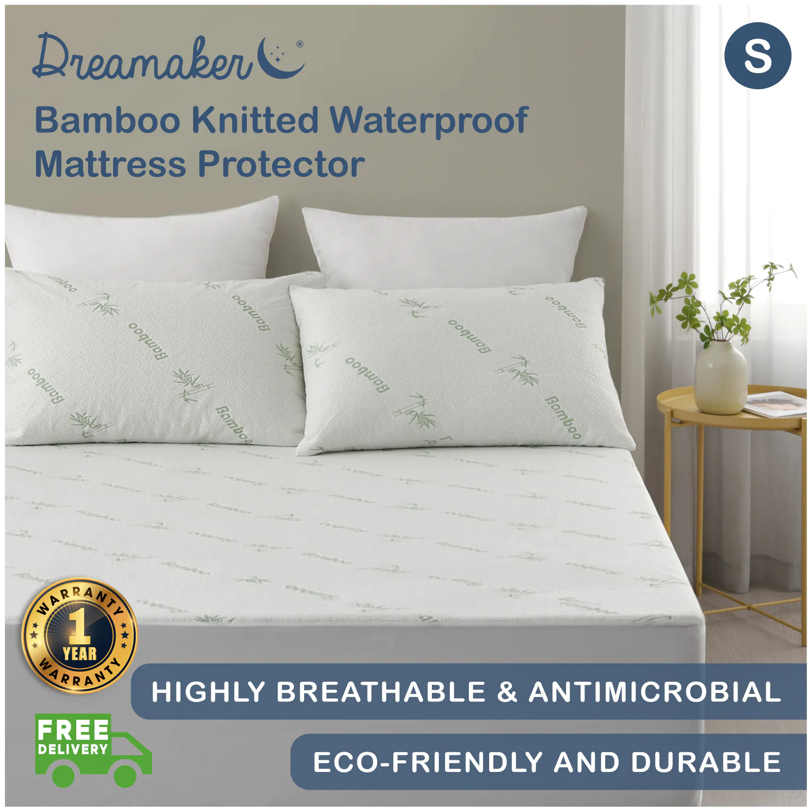 Dreamaker Bamboo Knitted Waterproof Mattress Protector Single Bed