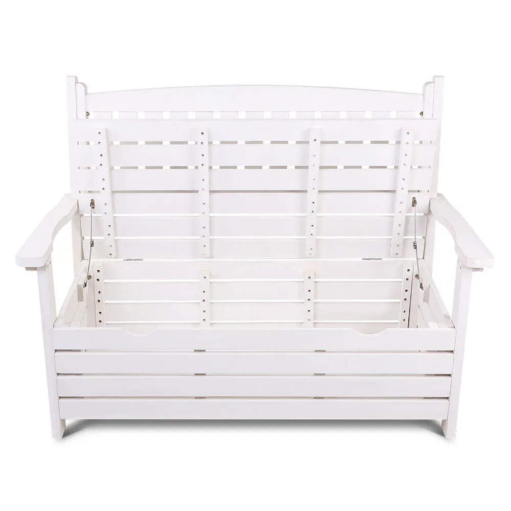 Gardeon Outdoor Storage Bench Box Wooden Garden Chair 2 Seat Timber Furniture Toy Tool Sheds Store Gardeon White