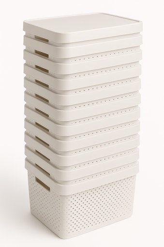 12x 17L Premium Plastic Stackable Storage Box Containers w/ Lid Dot Pattern in White image number null