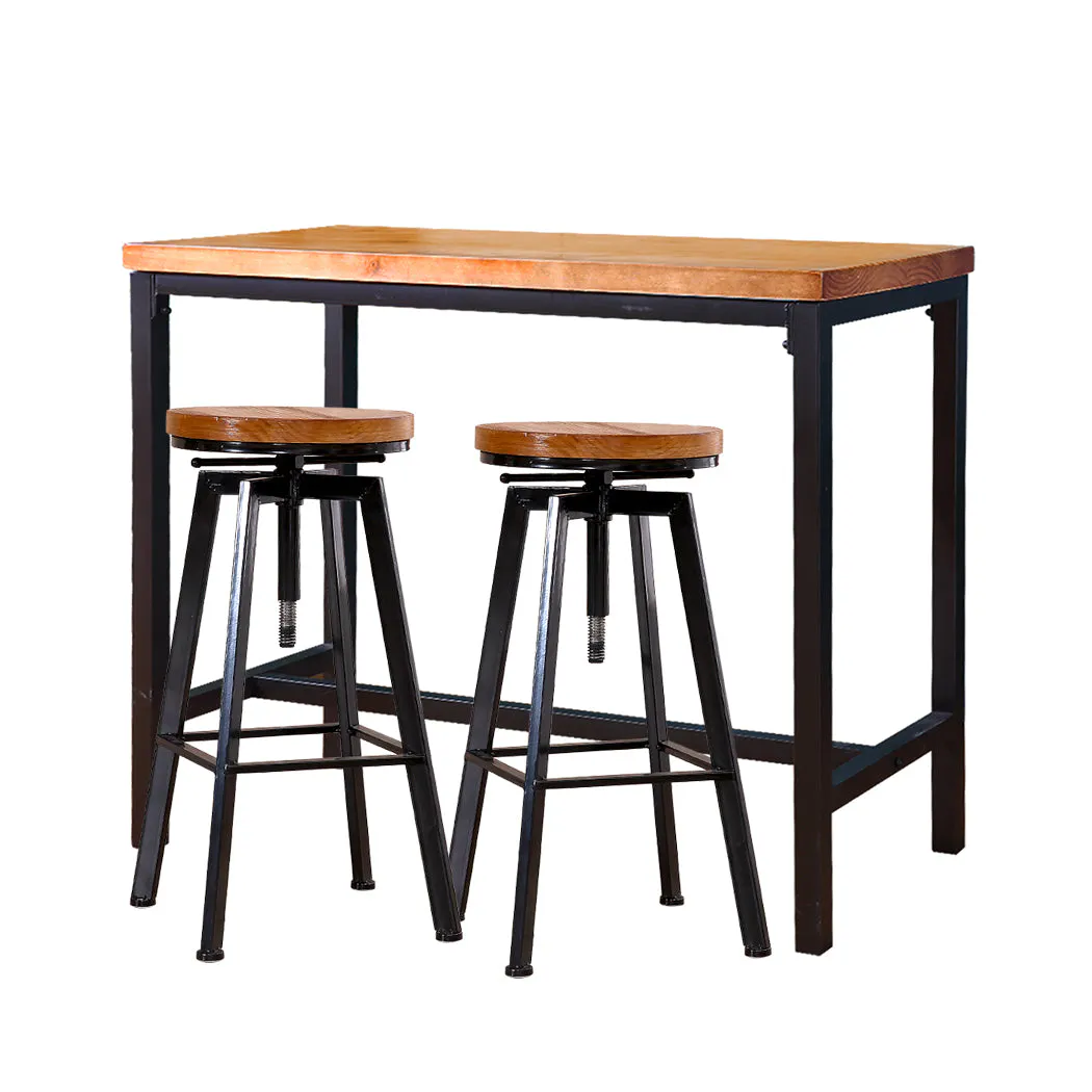 Levede 3Pcs Bar Table Barstools Industrial Wood Chair Set Home Kitchen Pub