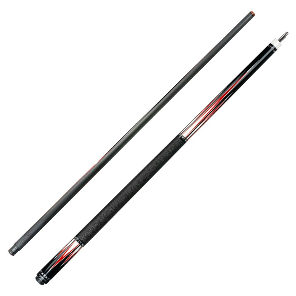 Konllen AK75-001 147CM 2-Piece Pool Cue Black Ebony Wood 18.5-20OZ Billiard Cue - Red&Black