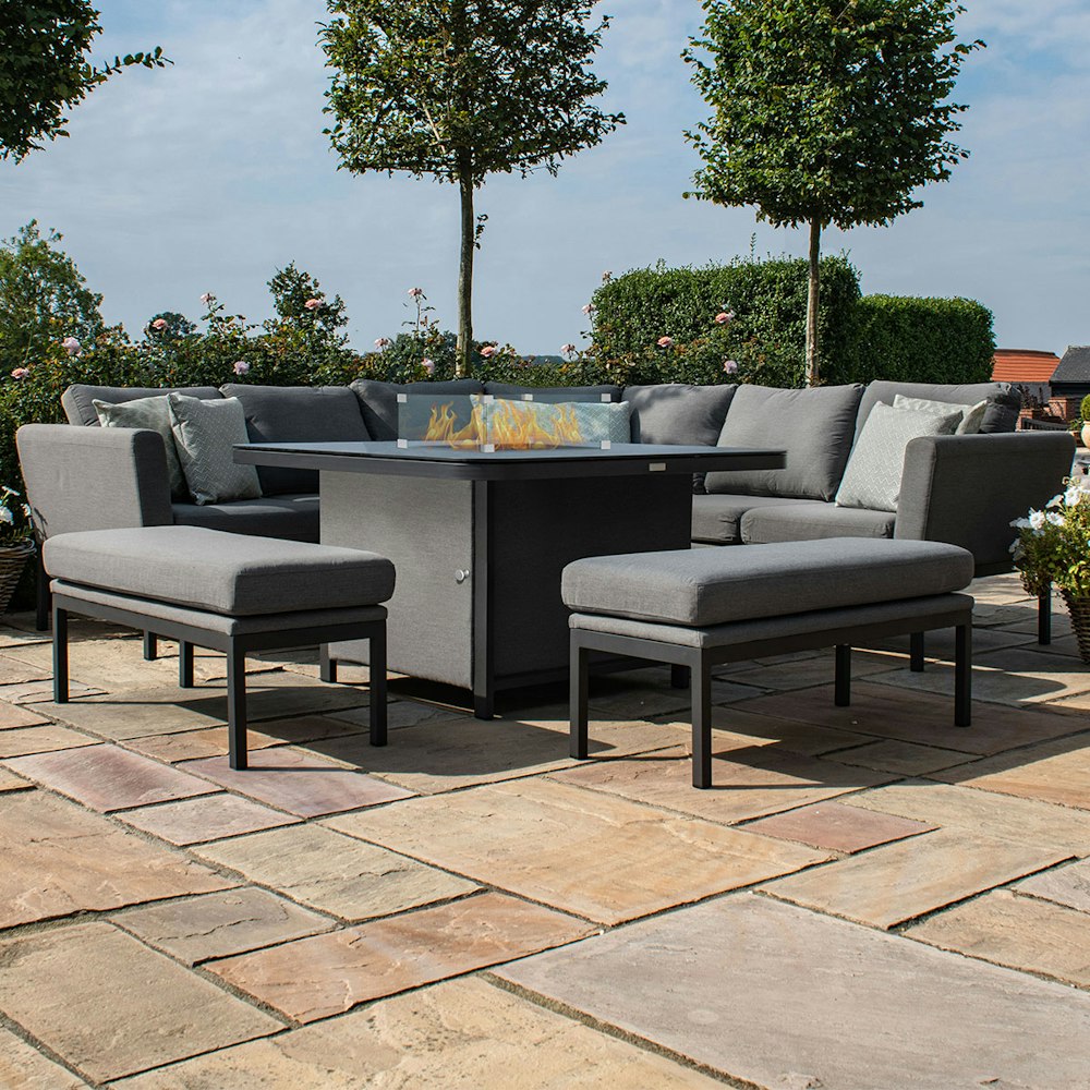 Maze Outdoor Fabric Pulse Deluxe Square Corner Dining Set - With Firepit Table