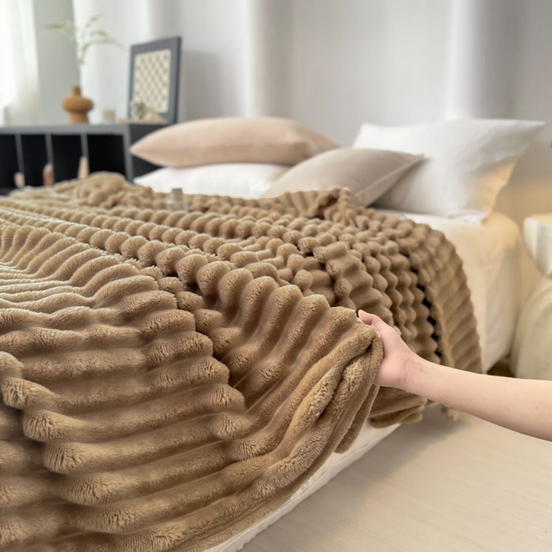 SOGA 2x 200x230cm Warm & Cozy Flannel Polyester Throw Blanket Light Brown image number null