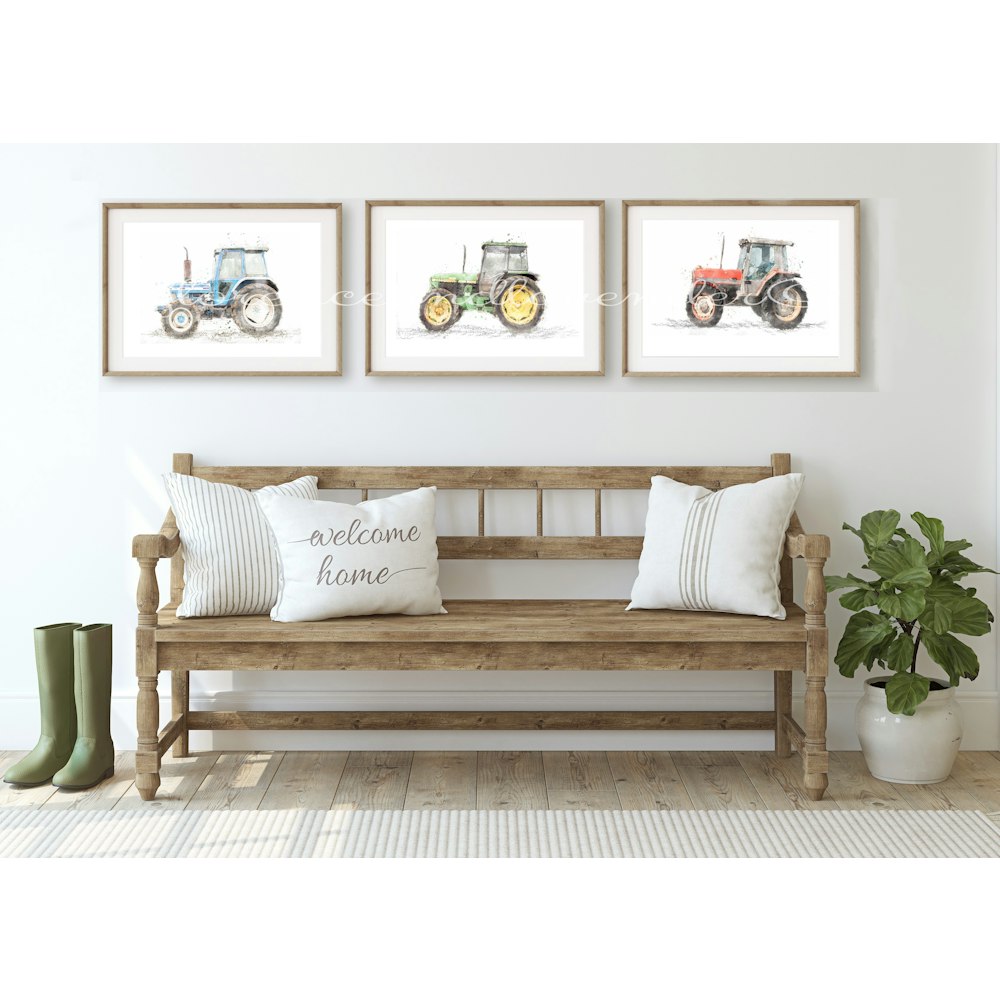 Florence and Lavender Trio Of Watercolour Vintage Tractors 