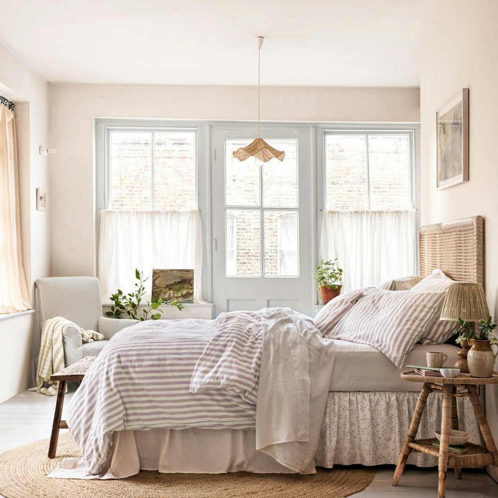 Piglet in Bed Elderberry Pembroke Stripe Linen Blend Duvet Cover