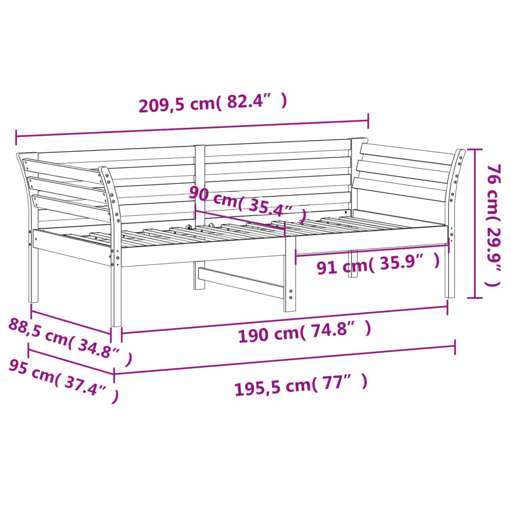 Day Bed without Mattress 90x190 cm Solid Wood Pine 842878