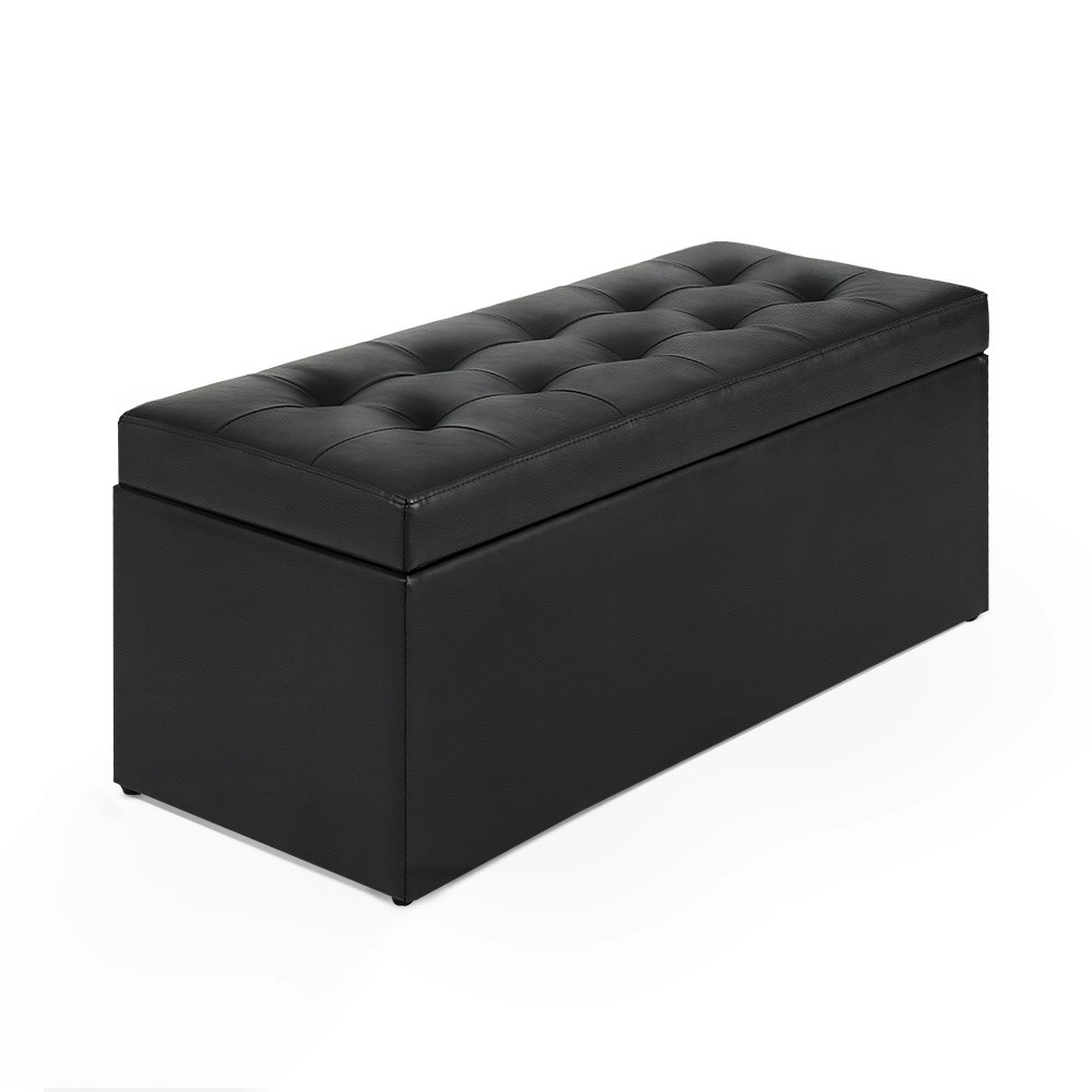 Furb Storage Ottoman Blanket Box PU leather Foot Stool Rest Chest Toy Bedroom Bench Tufted Lid Black Furb Storage Ottoman Blanket Box PU leather Foot Stool Rest Chest Toy Bedroom Bench Tufted Lid Black