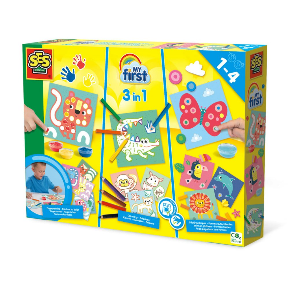 SES Creative My First - 3 In 1 Fingerpainting, Colouring And Sticking Shapes