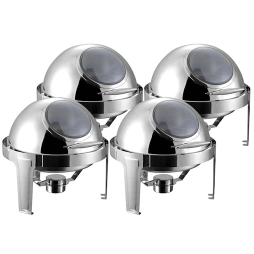 SOGA 4X 6L Round Chafing Stainless Steel Food Warmer with Glass Roll Top image number null