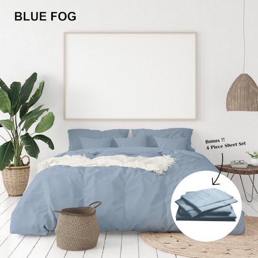 Royal Comfort 1000 Thread Count Bamboo Cotton Sheet and Quilt Cover Complete Set - King - Blue Fog image number null