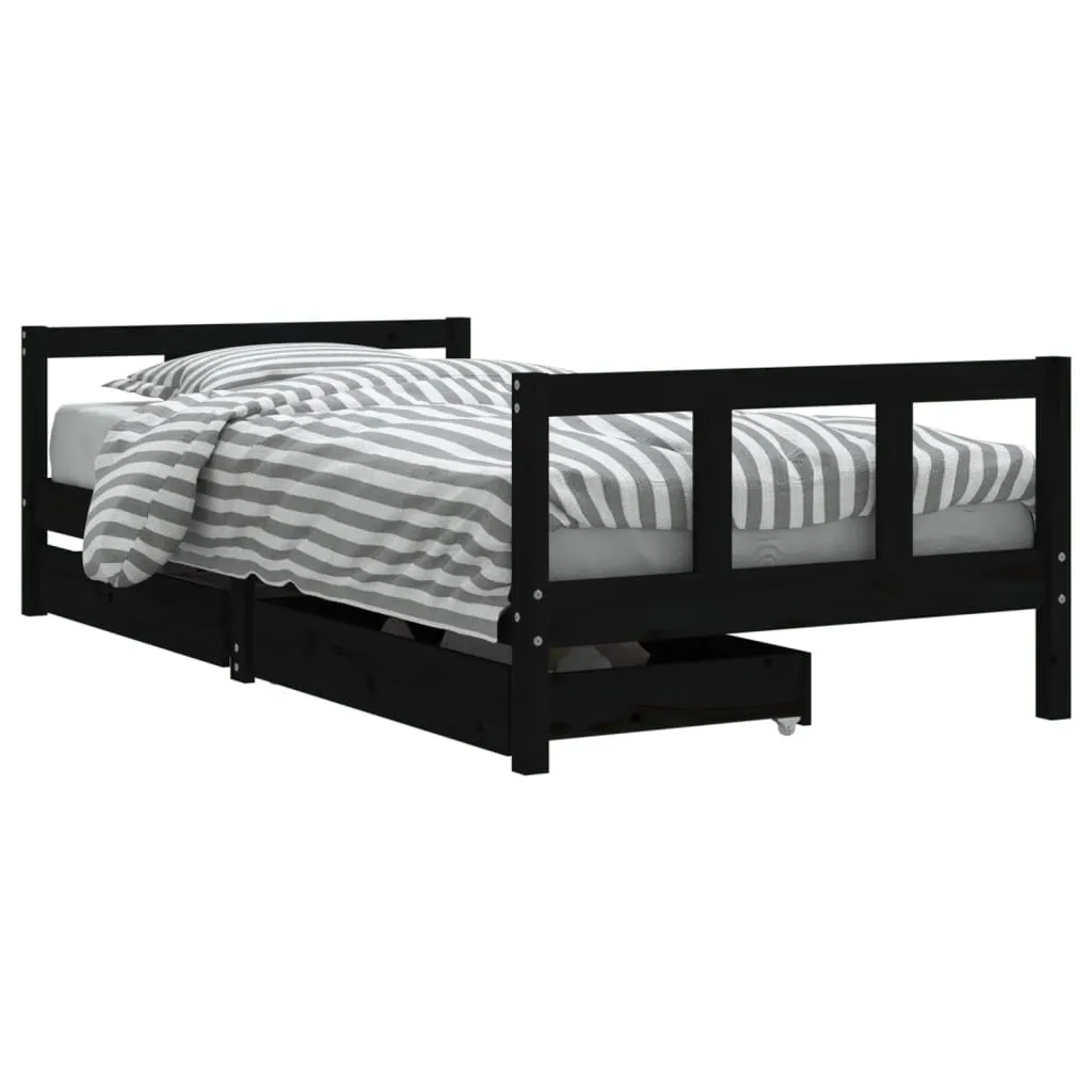Kids Bed Frame with Drawers Black 90x190 cm Solid Wood Pine 834419 Kids Bed Frame with Drawers Black 90x190 cm Solid Wood Pine 834419