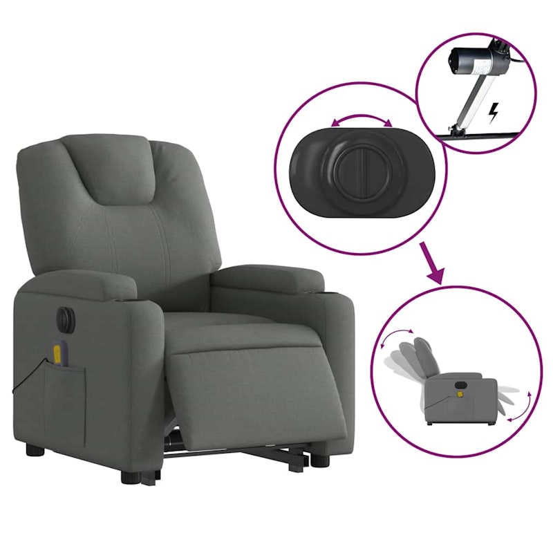 vidaXL Electric Stand up Massage Recliner Chair Dark Grey Fabric image number null