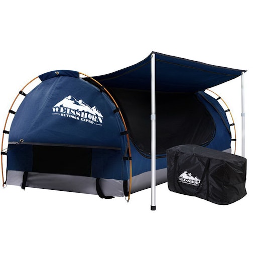 Weisshorn Double Swag Camping Swags Canvas Free Standing Dome Tent Dark Blue w/ 7CM Mattress image number null