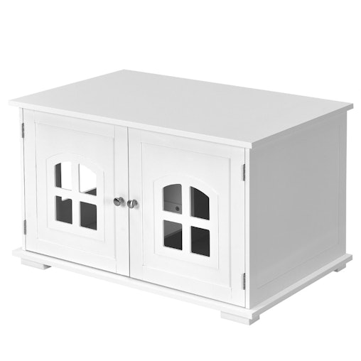 NNECW Cat Hidden Litter Box Enclosure with Cross Windows &amp Double Door-White image number null