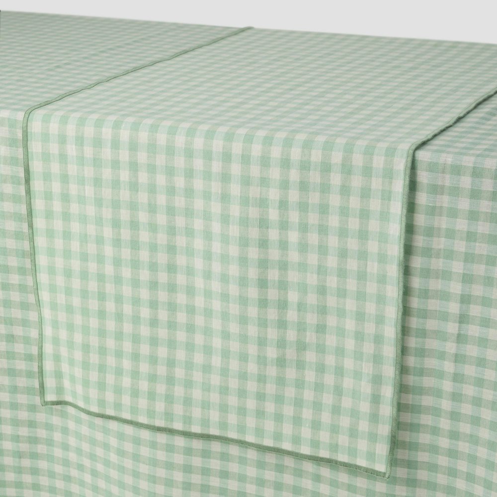 Piglet in Bed Sage Green Gingham Linen Blend Table Runner