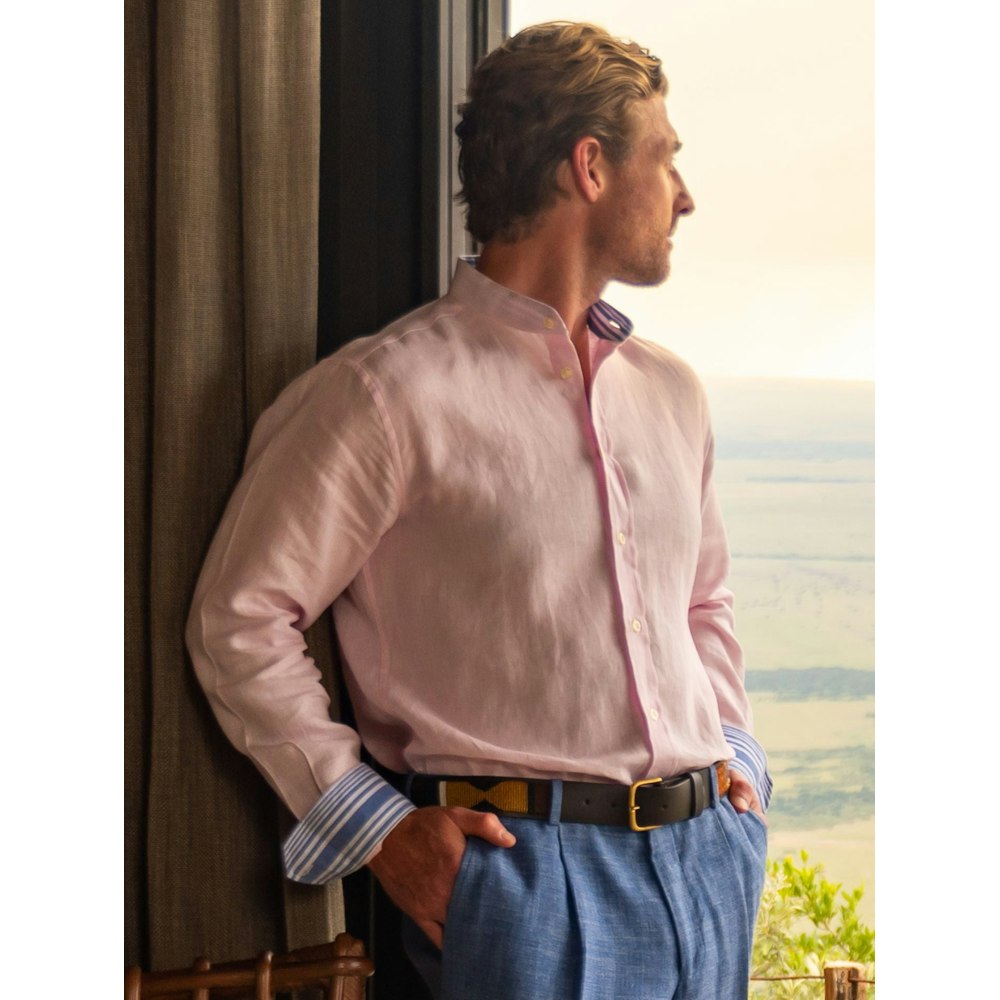 Koy Clothing Flamingo Pink Linen Shirt - Grandfather Collar