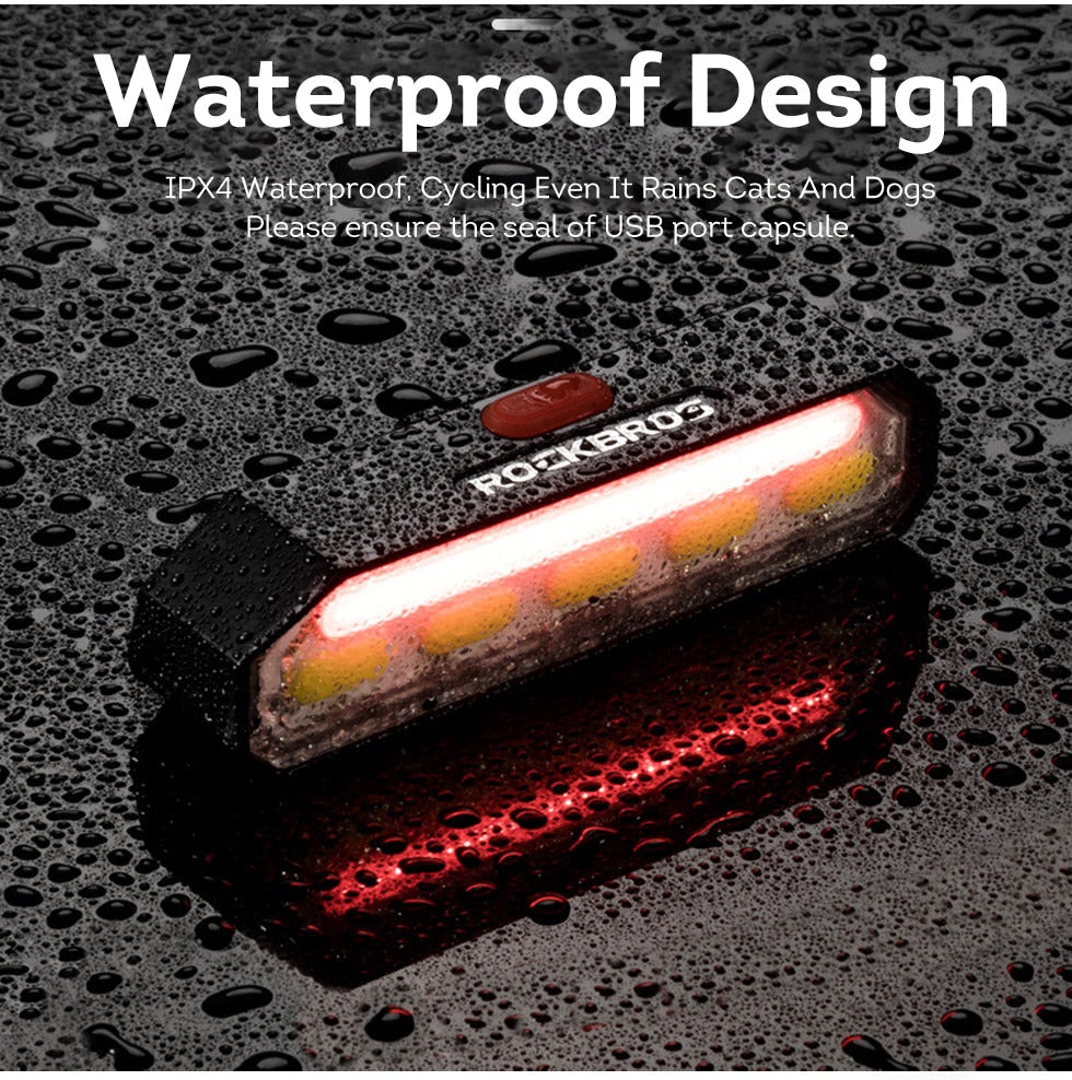Smart Cordless Bike Tail Light with Remote Control USB Rechargeable Waterproof - Black