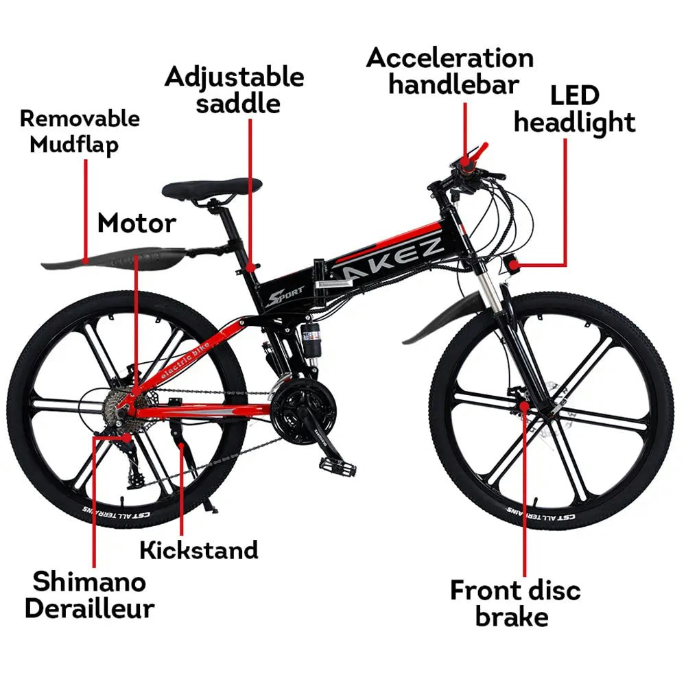 AKEZ 250W 36V BMNZ Electric Folding Bike Mountain Bicycle 26 inch w/ Battery