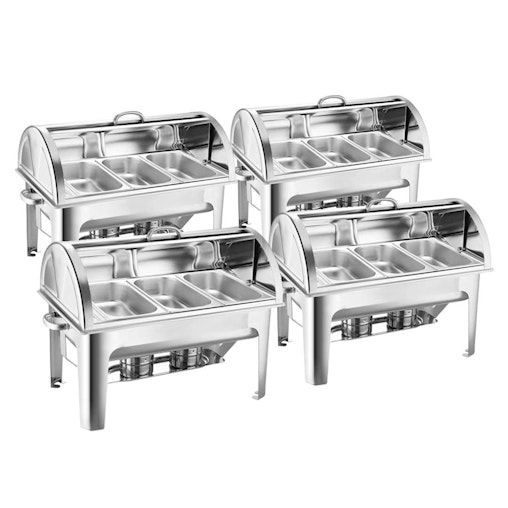 SOGA 4X 3L Triple Tray Stainless Steel Roll Top Chafing Dish Food Warmer image number null
