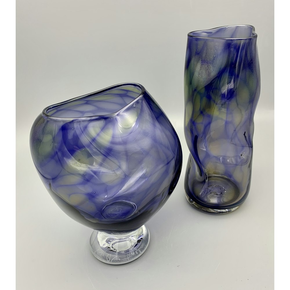 David M Flower Footed Sculptural Vase In Purple Haze Pattern