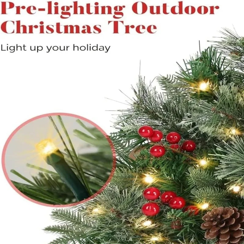 NNEOBA Christmas Planter Lighted Artificial Pine Trees with LED Lights image number null