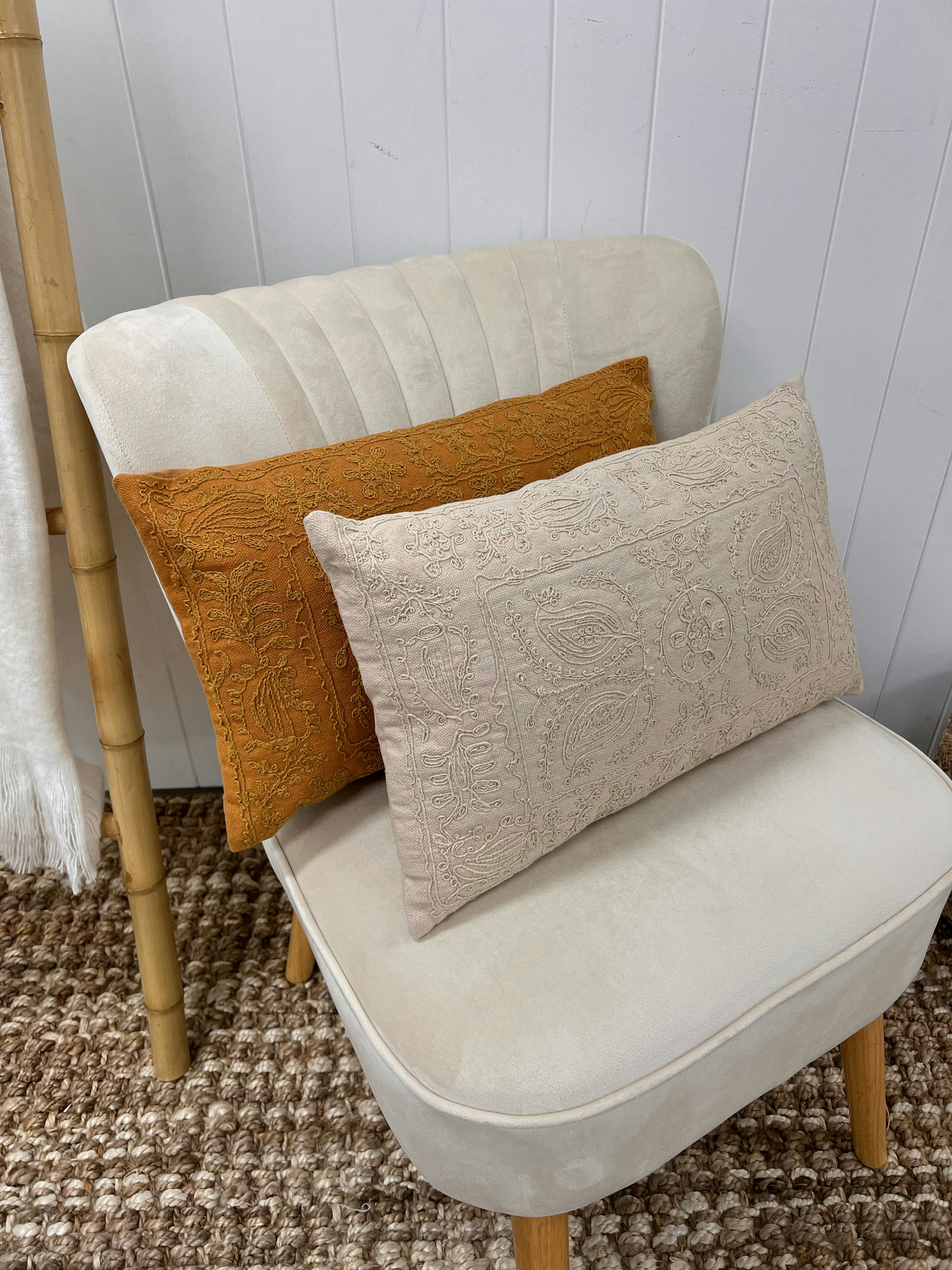 Heide Embroided Cushion Terracotta