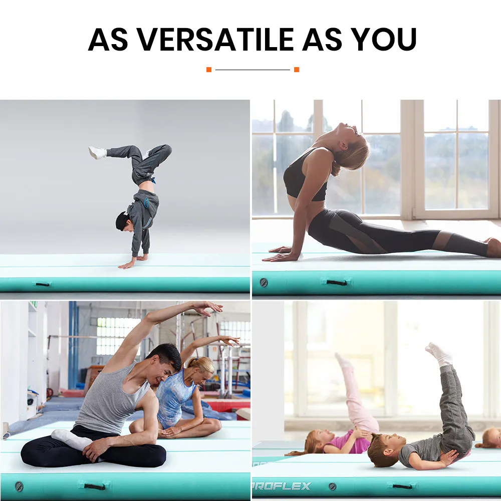 Proflex 600x200x20cm Inflatable Air Track Mat Tumbling Gymnastics, Mint Green & Grey (No Pump)
