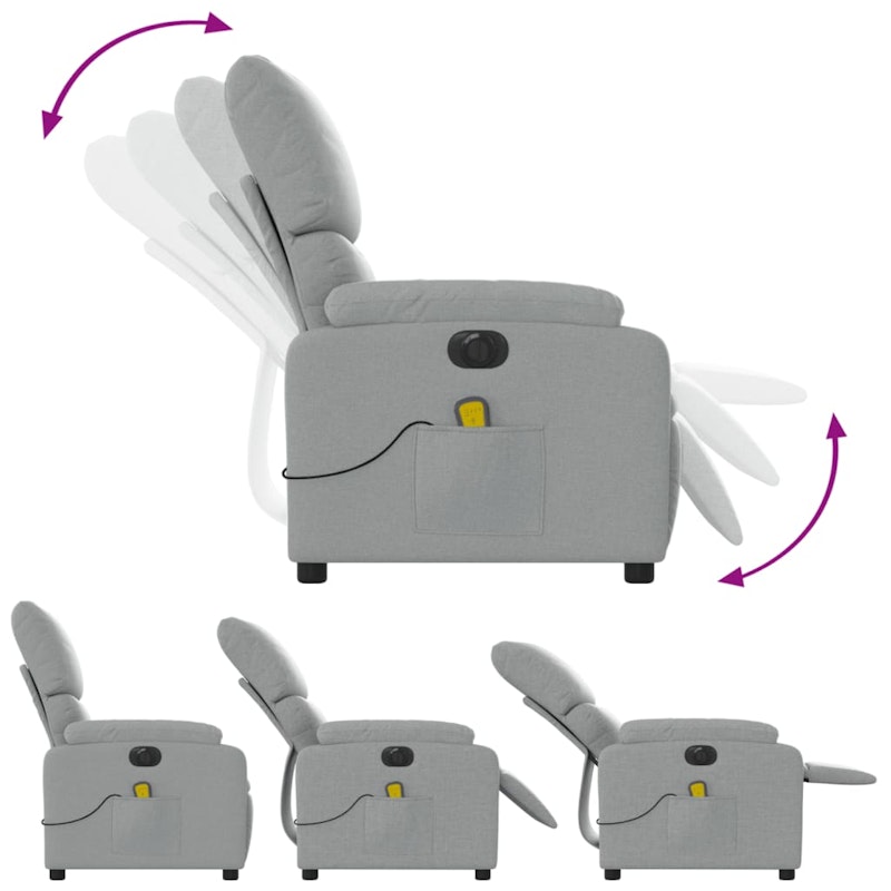 vidaXL Electric Massage Recliner Chair Light Grey Fabric image number null