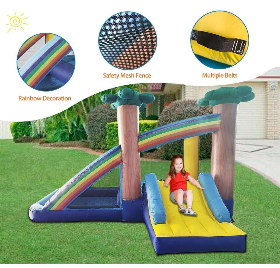 Rainbow Inflatable Jumping Castle Kids Home Amusement Playground w/ Slide Ball Playing Area