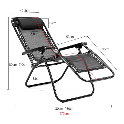 Wallaroo Foldable Reclining Deck Chair - Black Wallaroo Foldable Reclining Deck Chair - Black