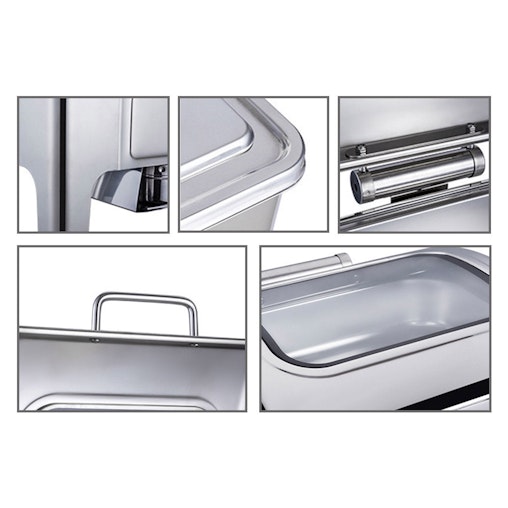 SOGA 4X 9L Rectangular Stainless Steel Soup Warmer Roll Top Chafer Chafing Dish Set with Glass Visual Window Lid SOGA 4X 9L Rectangular Stainless Steel Soup Warmer Roll Top Chafer Chafing Dish Set with Glass Visual Window Lid