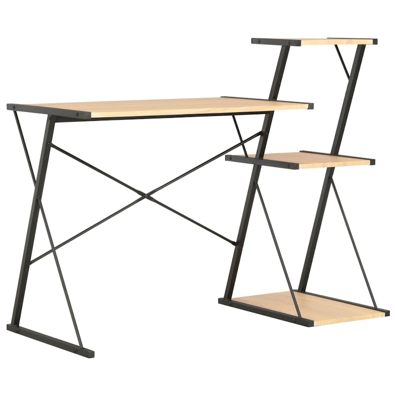 NNEVL Desk with Shelf Black and Oak 116x50x93 cm image number null