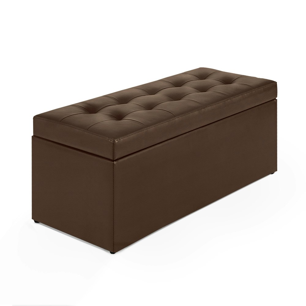 Furb Storage Ottoman Blanket Box PU leather Foot Stool Rest Chest Toy Bedroom Bench Tufted Lid Brown Furb Storage Ottoman Blanket Box PU leather Foot Stool Rest Chest Toy Bedroom Bench Tufted Lid Brown