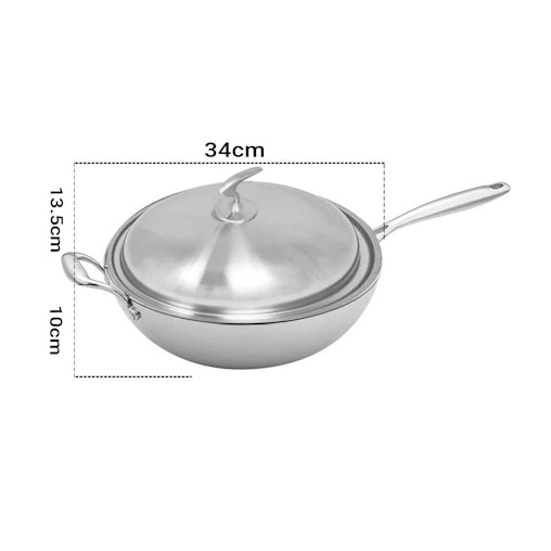 SOGA 18/10 Stainless Steel Fry Pan 34cm Frying Pan Top Grade Textured Non Stick Interior Skillet with Helper Handle and Lid SOGA 18/10 Stainless Steel Fry Pan 34cm Frying Pan Top Grade Textured Non Stick Interior Skillet with Helper Handle and Lid