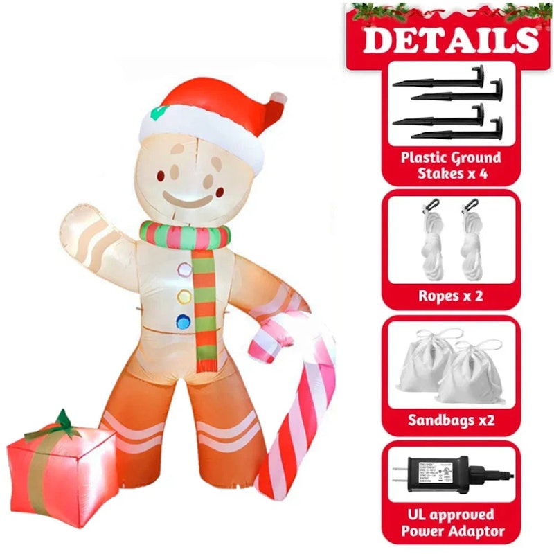 NNEOBA 2.4M Christmas Inflatable Gingerbread Man with LED Decorations image number null