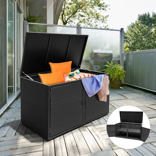 NNECW 0.33m Patio Rattan Storage Container Box with Shelf -Black NNECW 0.33m Patio Rattan Storage Container Box with Shelf -Black