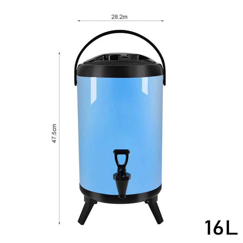 SOGA 2X 16L Stainless Steel Insulated Milk Tea Barrel Hot and Cold Beverage Dispenser Container with Faucet Blue image number null