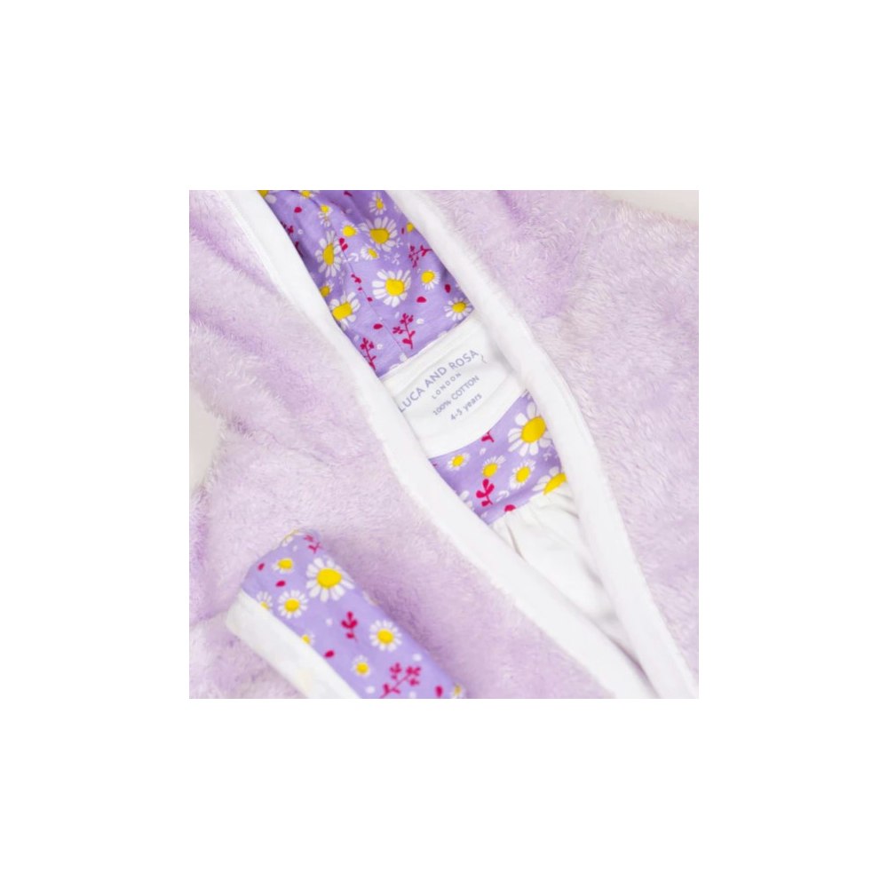 Luca and Rosa Dizzy Daisy Print Girls Dressing Gown Lilac
