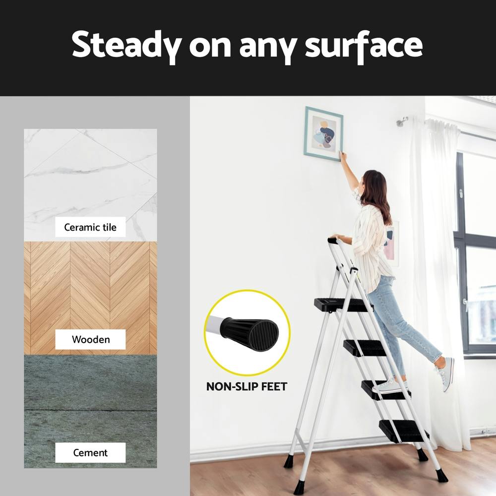 Giantz 4 Step Ladder Multi-Purpose Folding Steel Light Weight Platform