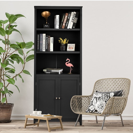 NNECW 3-Shelf Bookcase with Double Doors & Adjustable Shelves & Cabinet-Black NNECW 3-Shelf Bookcase with Double Doors & Adjustable Shelves & Cabinet-Black